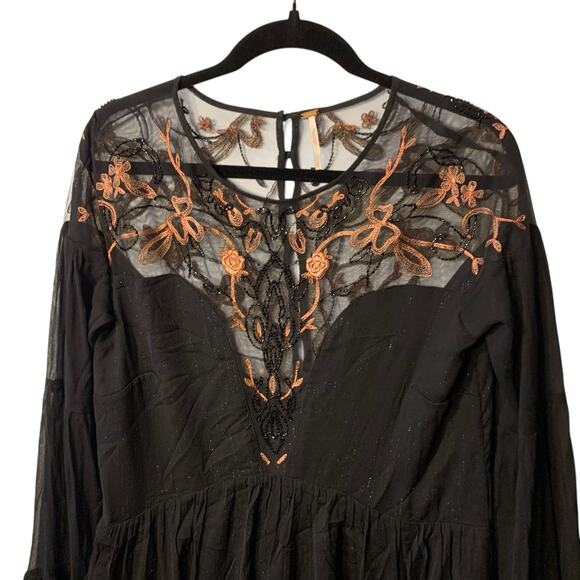 Free People beaded PANAMA CITY MINI DRESS black sz small - Picture 4 of 16